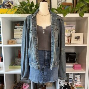 Newport News Vintage Y2K Oversized Denim Jean Jacket - Blue Wmns Sz 16